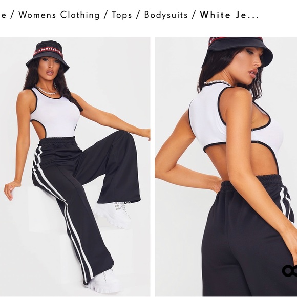 Pretty Little Thing White and Black Cutout Bodysuit - Picture 2 of 3
